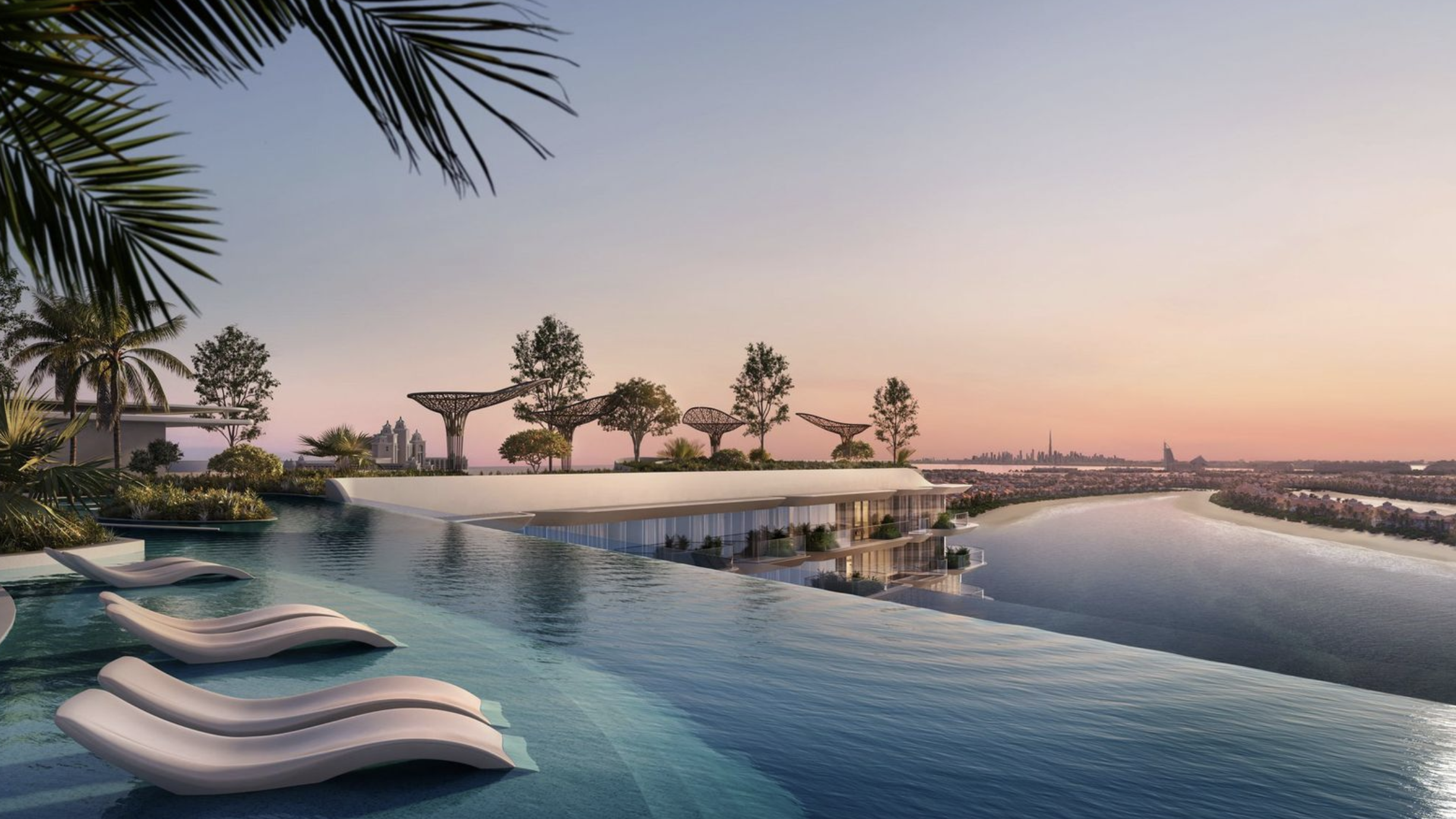 Infinity pool with Dubai skyline